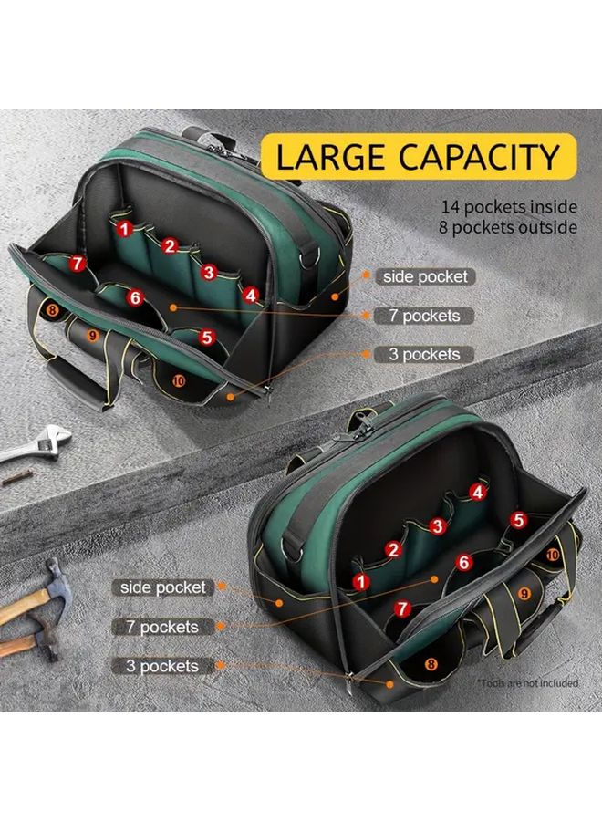 Heavy Duty Canvas Tool Bag Large Capacity 22 Pocket Double Zipper Storage Pouch - Image 5
